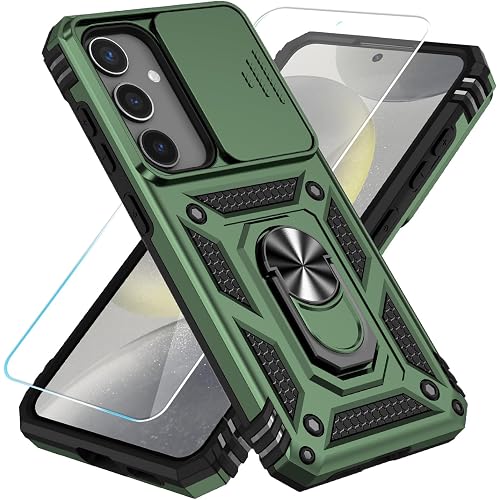 SunStory Phone Case for Samsung Galaxy S24 / S25 Case with HD Screen Protector & Kickstand & Slide Camera Cover,Phone Case for S24 / S25 6.2", Army Green