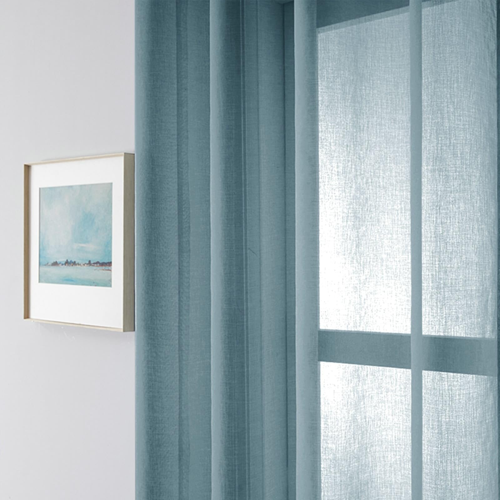 Wohnzimmer Voile Vorhänge Transparente Navy Blau mit Ösen 2 Stück, Polyester Vorhänge Einfarbig Moderne Fenster, H115 x B132 cm