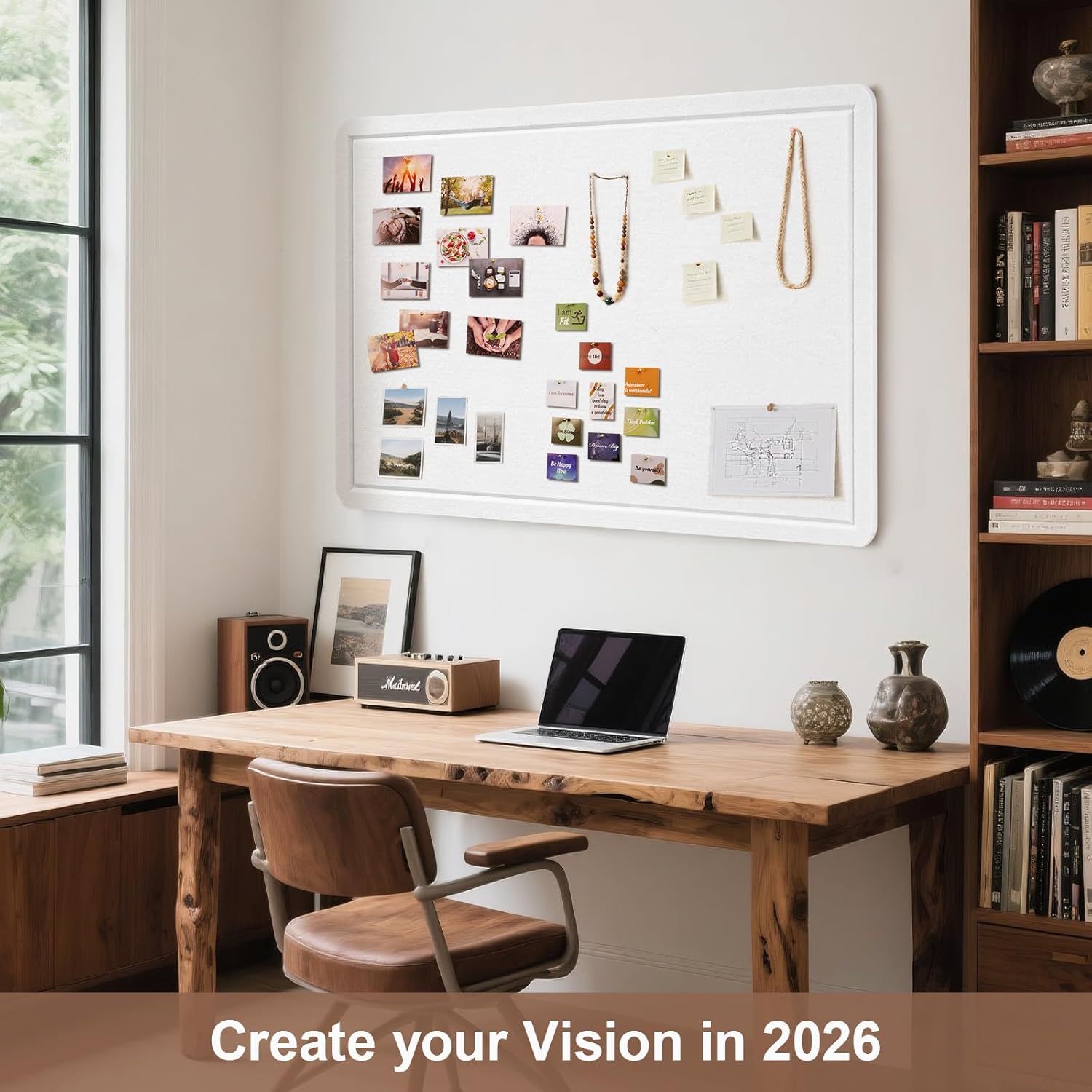 Lightomorrow Large Vision Board 48x36, Thicken Felt Pin Board for Home Office Studio and Creative Planning with 20 Pushpins and 20 Postcards, White