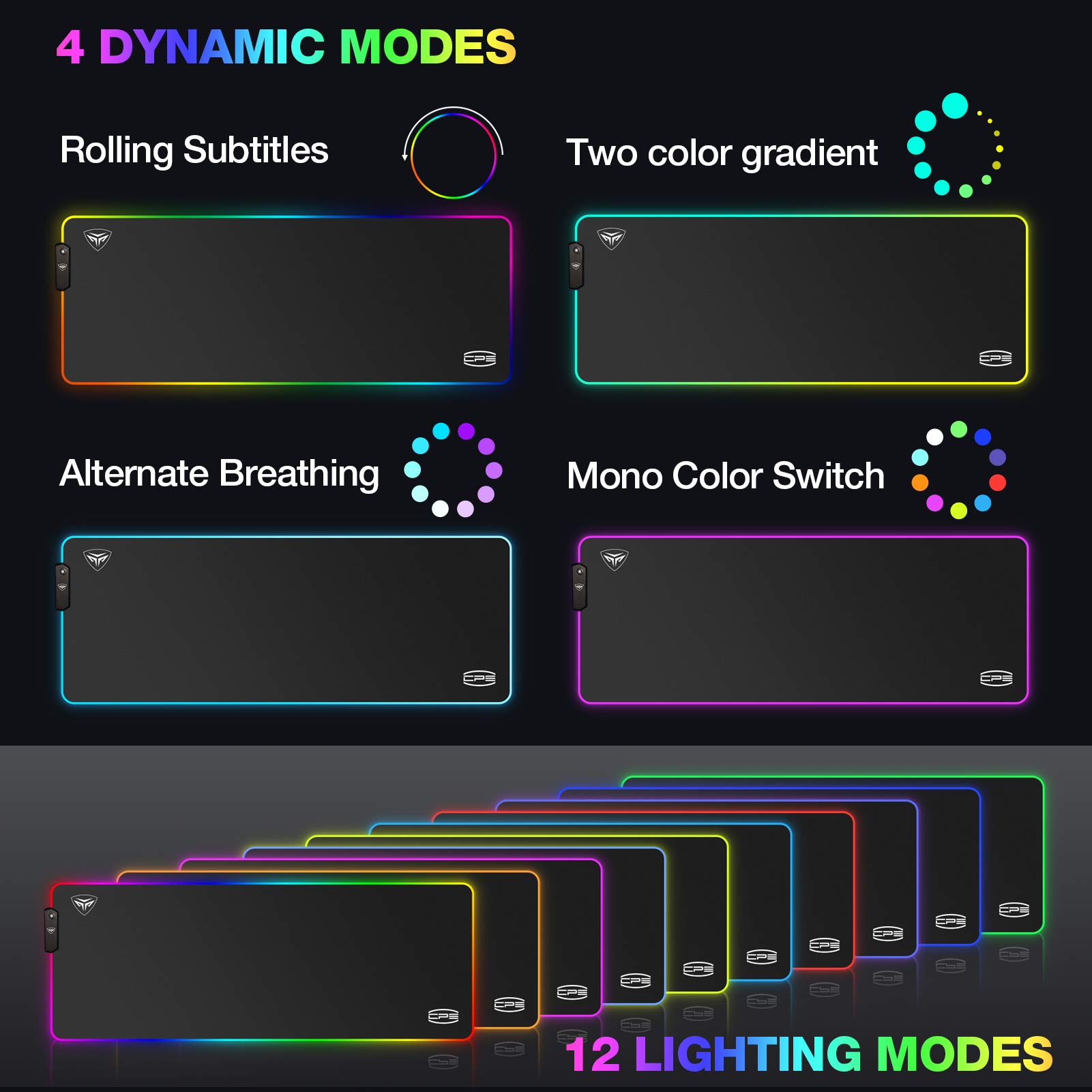 3PC RGB Gaming Mouse Pad 12 Lighting Modes Large Gaming Mouse Pad Anti-Slip Rubber Base and Waterproof Computer Mouse Pad for Game and Work, 31.5 X 11.8 Inch 1