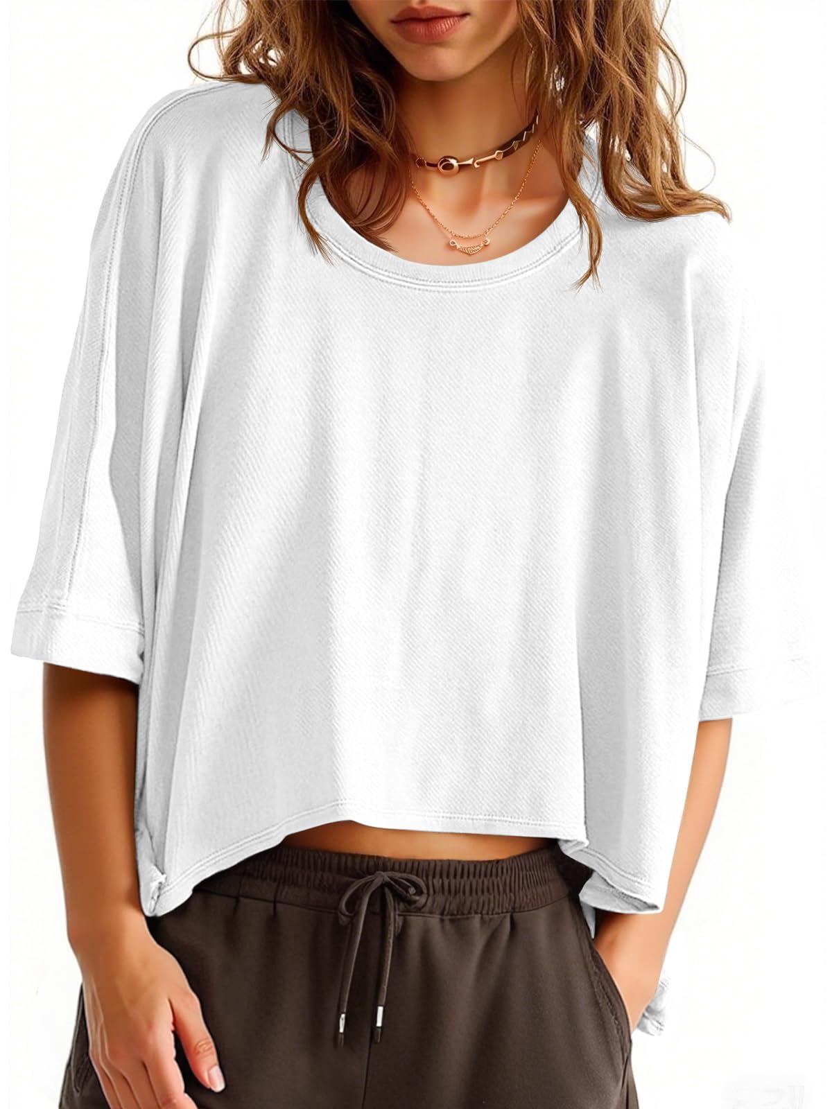 Tankaneo Womens Oversized T-Shirts Cropped Summer Casual Short Sleeve Loose Fit Tee Tops