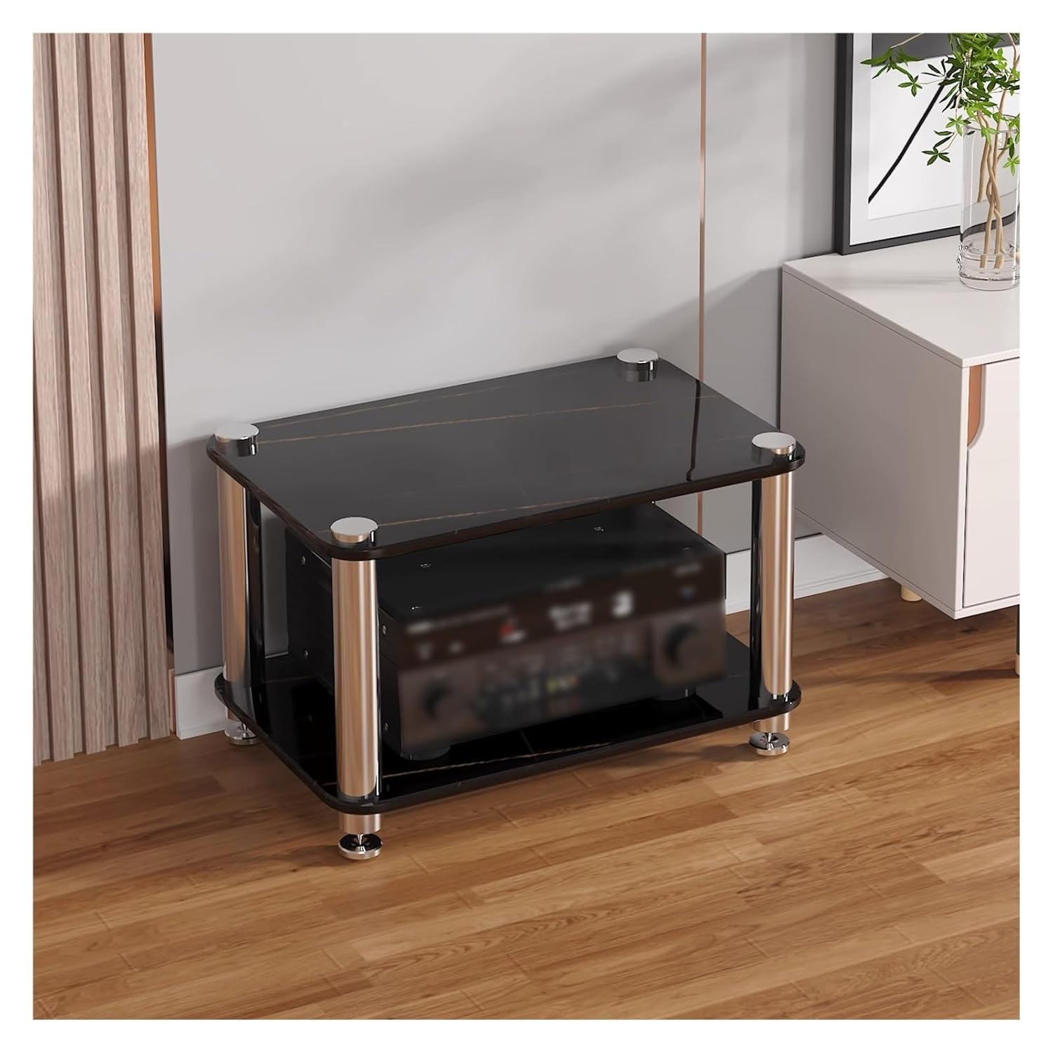 1 2 3 4 Tier Small Stereo Cabinet Media Stands For Living Room, TV Audio Video Rack Component Tower Corner Entertainment Shelf, Game Console Storage Unit Speaker Amplifier CD... - Image 6