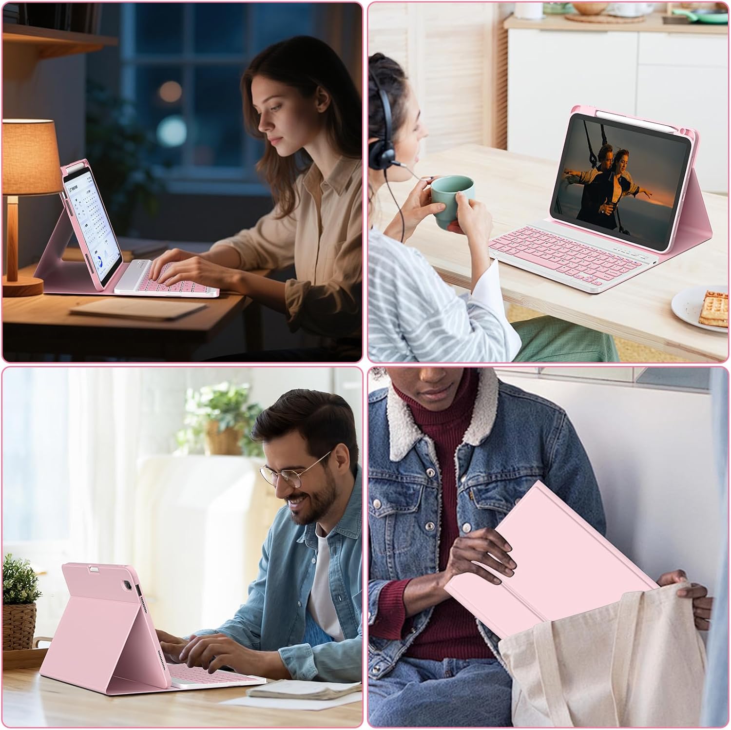 CC Store for iPad A16 11th 10th Generation Case with Keyboard - Detachable Folio Keyboard Cover with Pencil Holder for iPad 11-inch A16 2025 10th Gen 10.9 Inch 2022(Pink)