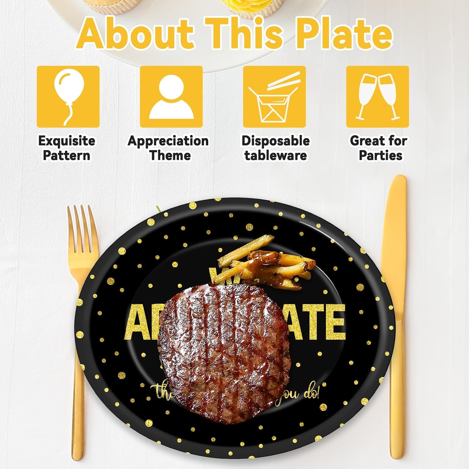 50Pcs We Appreciate You Plates Black Gold Thank You CNA Decorations Oval Paper Plate, Large 11 Inch Employee Appreciation Decor for Volunteer Teacher Doctor Nurse Staff - Image 4