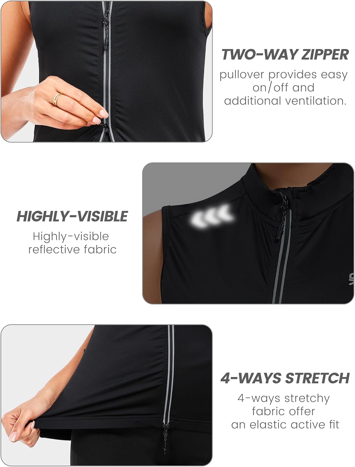 Little Donkey Andy Women's Breathable Cycling Vests full Zip Reflective Sleeveless Jerseys Running Biking Shirts 4 Pockets - Image 5