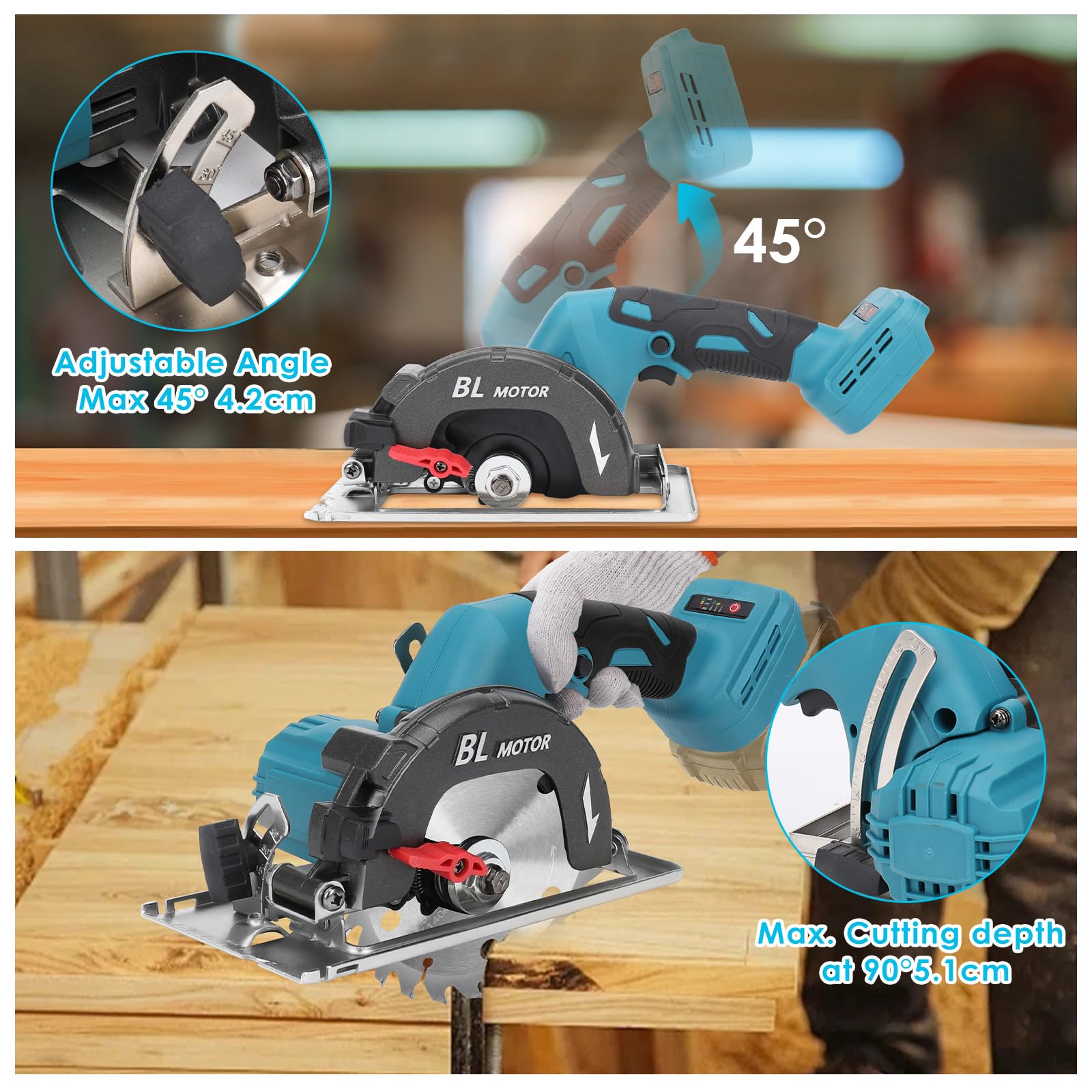 WingFly Mini Sierra Circular Inalámbrica para Makita 18 V Batería, Sierra Circular de Mano con 3 Hojas de Sierra, Puede Cortar Diagonalmente 6000 rpm, Sierra Multifunción para Carpintería