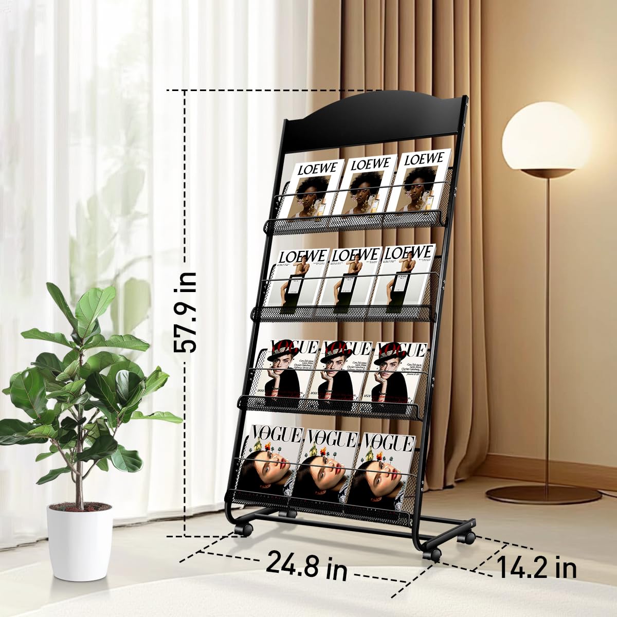Subsequence × SHOKKI Magazine Stand Kenpiko Floor-Standing Magazine Rack, 4-Layer Brochure Display