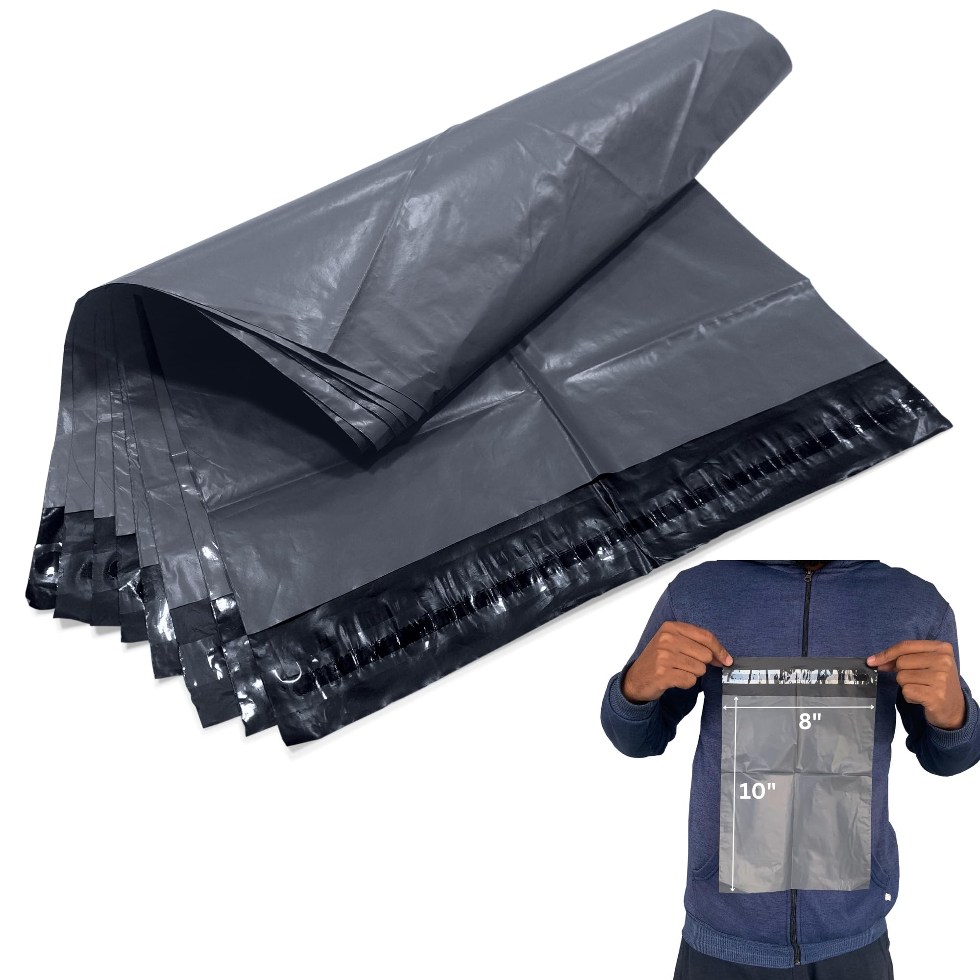 JeeJaan® 200 Grey Mailing Bags 8" x 10" (203 x 254 mm) Strong Self-Adhesive Poly Mailing Postage Bags Waterproof and Tear-Proof Parcel Bags — image 1