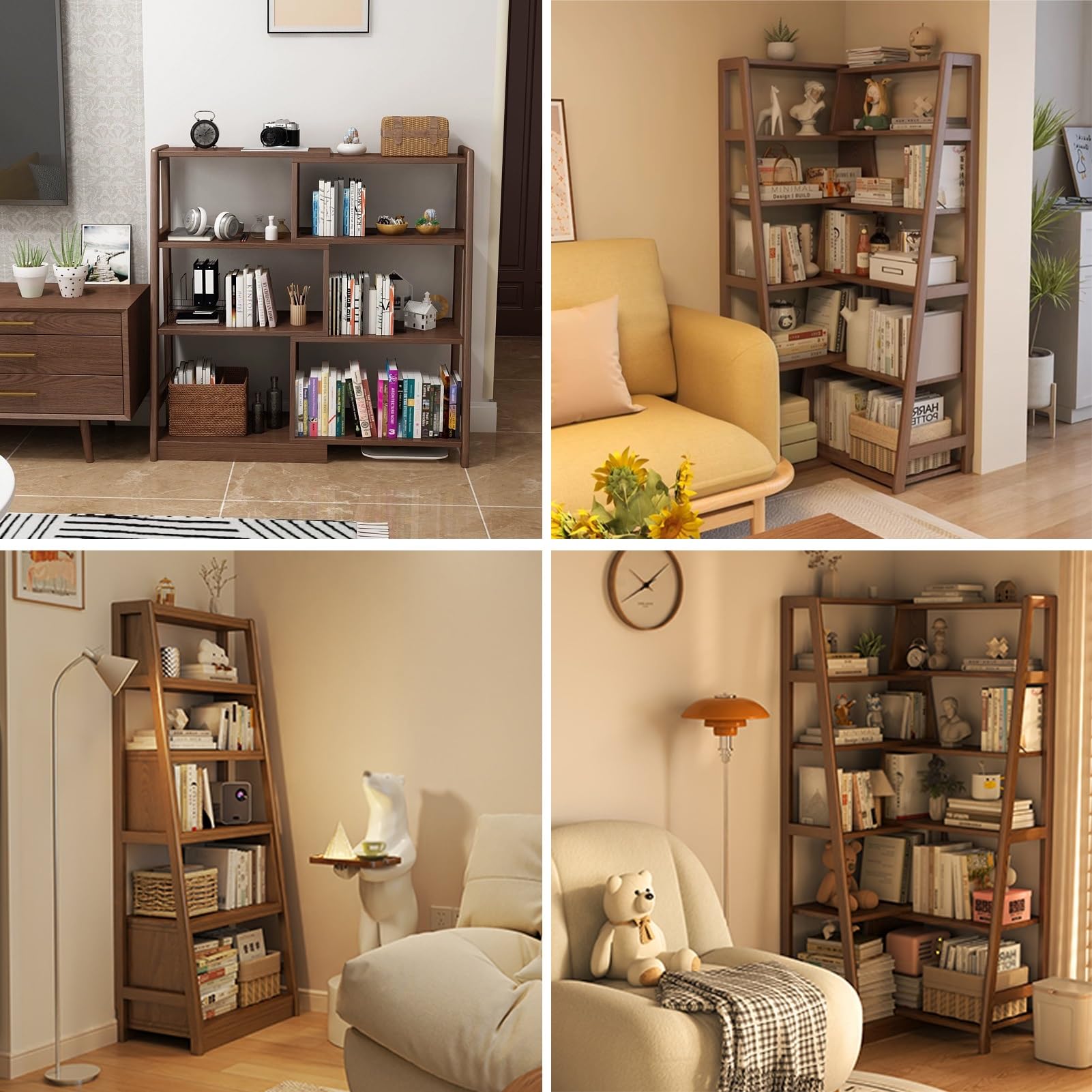 Libreria angolare, mensola angolare scalabile, a forma di L, scaffale in legno aperto, per camera da letto, soggiorno (152 cm)