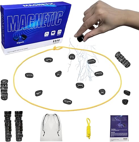 Juego magnético de ajedrez con 20 piedras magnéticas y cuerda, juego de ajedrez magnético para familia, fiestas, viajes y campamentos (negro)