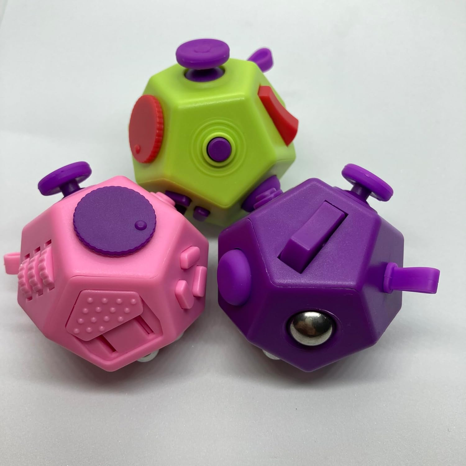 Mini Fidget Toys Cube 12 Sides Decompression Cube Anti Anxiety and Relief Stress Improve Focus Creative Unique Fidget Toy for Kids and Adults (Pink F1)