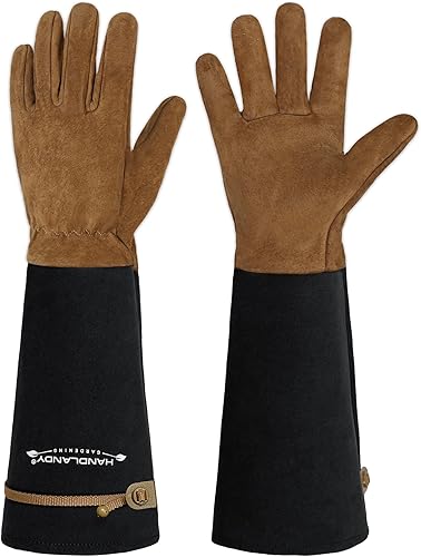 Miniatura 20 de HANDLANDY Guantes de jardinería de cuero, guantes largos a prueba de espinas, guantes de jardín resistentes, longitud al codo, guantes de poda