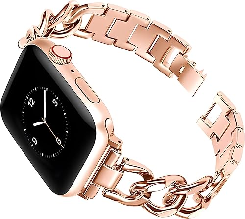 ValuEssentia Correa de reloj compatible con Apple Watch para iWatch Series 8 7 6 5 4 3 SE, pulsera de cadena de moda para reloj inteligente, correa