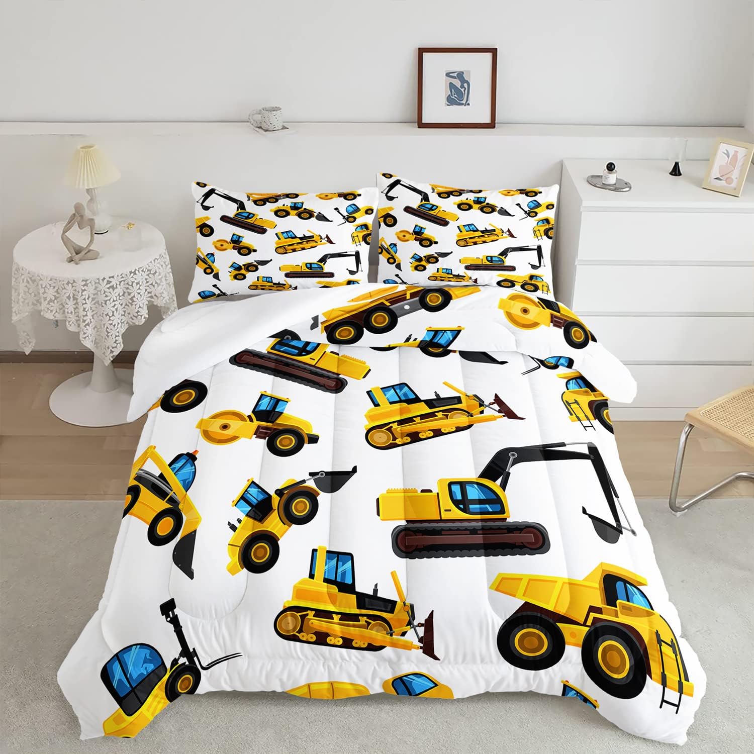 CVHOUSE Tractor Bedding Twin Size,Excavator Tractor Bedding Set for Boys Kids Teens