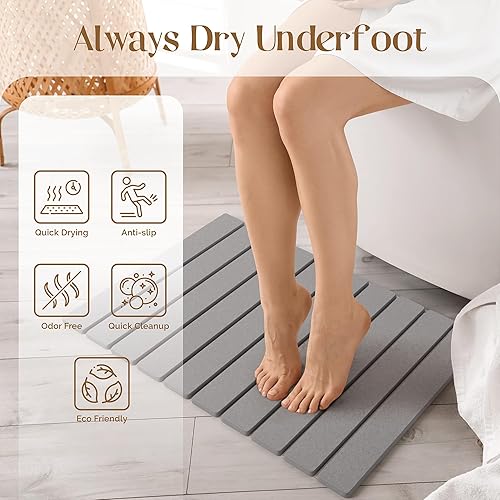 Miniatura 4 de Alfombrilla de baño de piedra de diatomita para suelo de baño, secado rápido, diseño plegable, 23 x 15 pulgadas, súper absorbente, tapete de baño de