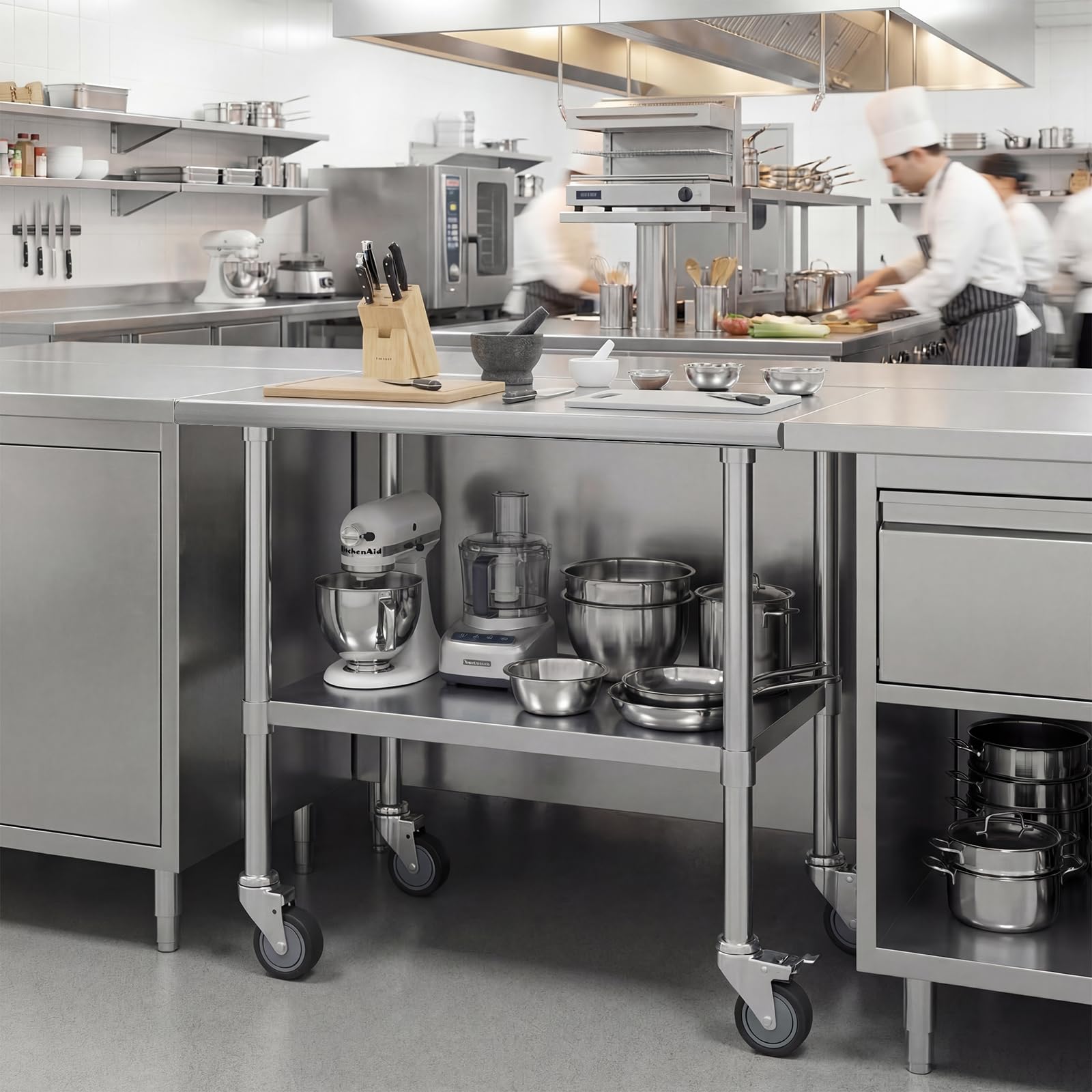 GIANTEX Carro de Acero Inoxidable de Doble Capa, Carrito de Sevicio para la Cocina con 2 Niveles, Puede Cargar 150 kg, Utilizar en Cocina, Comedor o Almacén, 91,5 x 61 x 88,5 cm