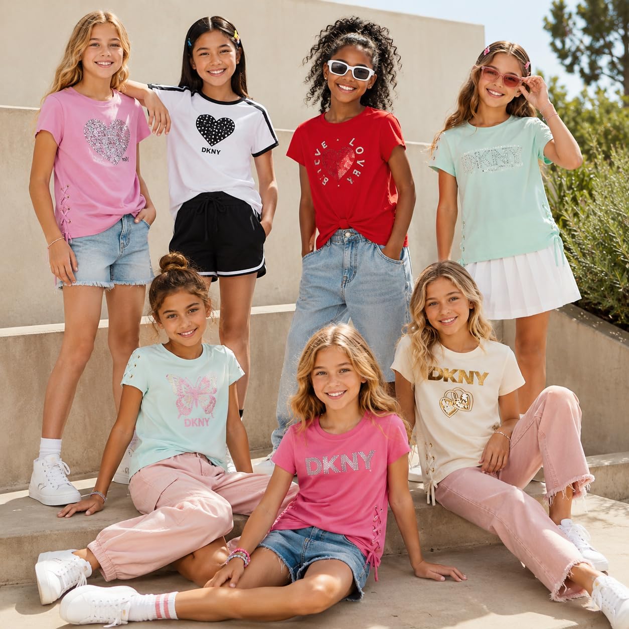 DKNY Girls Shirts - Lightweight Cotton Blend Short Sleeve Crewneck Graphic Tee Cute Tops - Casual Trendy Girls Summer Clothes