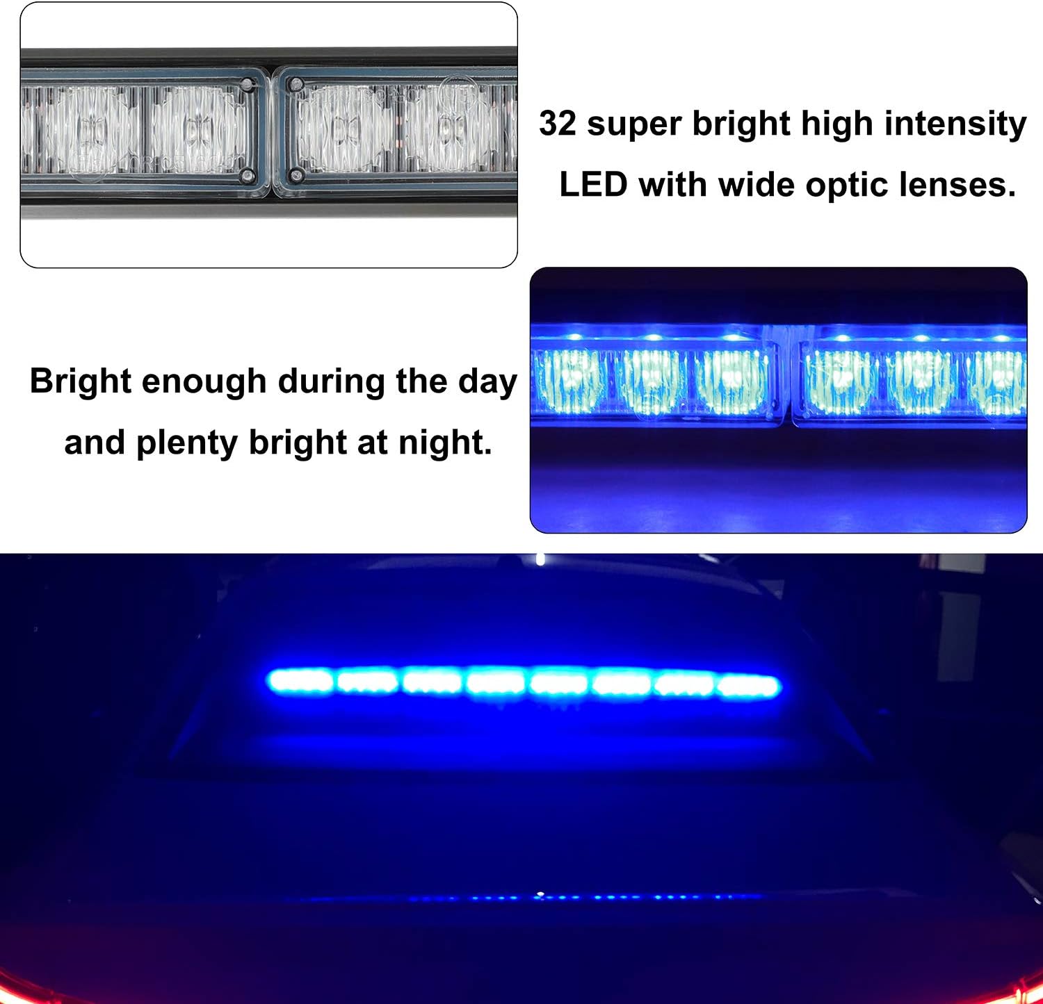 ASPL 36" 32LED Traffic Advisor Light Bar Warning Emergency Strobe Light Bar Directional Flashing Emergency Caution Lighting Led Safety Lights with 16 ft Straight Cord (Blue)