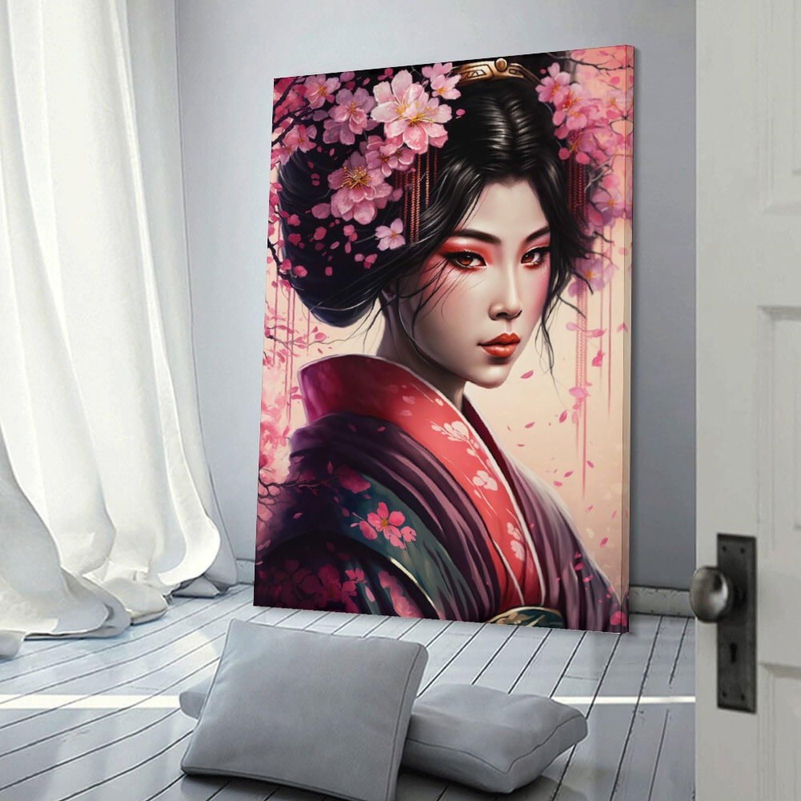 Junmoney Home Decor Wall Art Sakura Geisha, 12x18inch(30x45cm), for New Homes, Bedrooms Or Workspaces, Home Decor Gift with Stylish Appeal