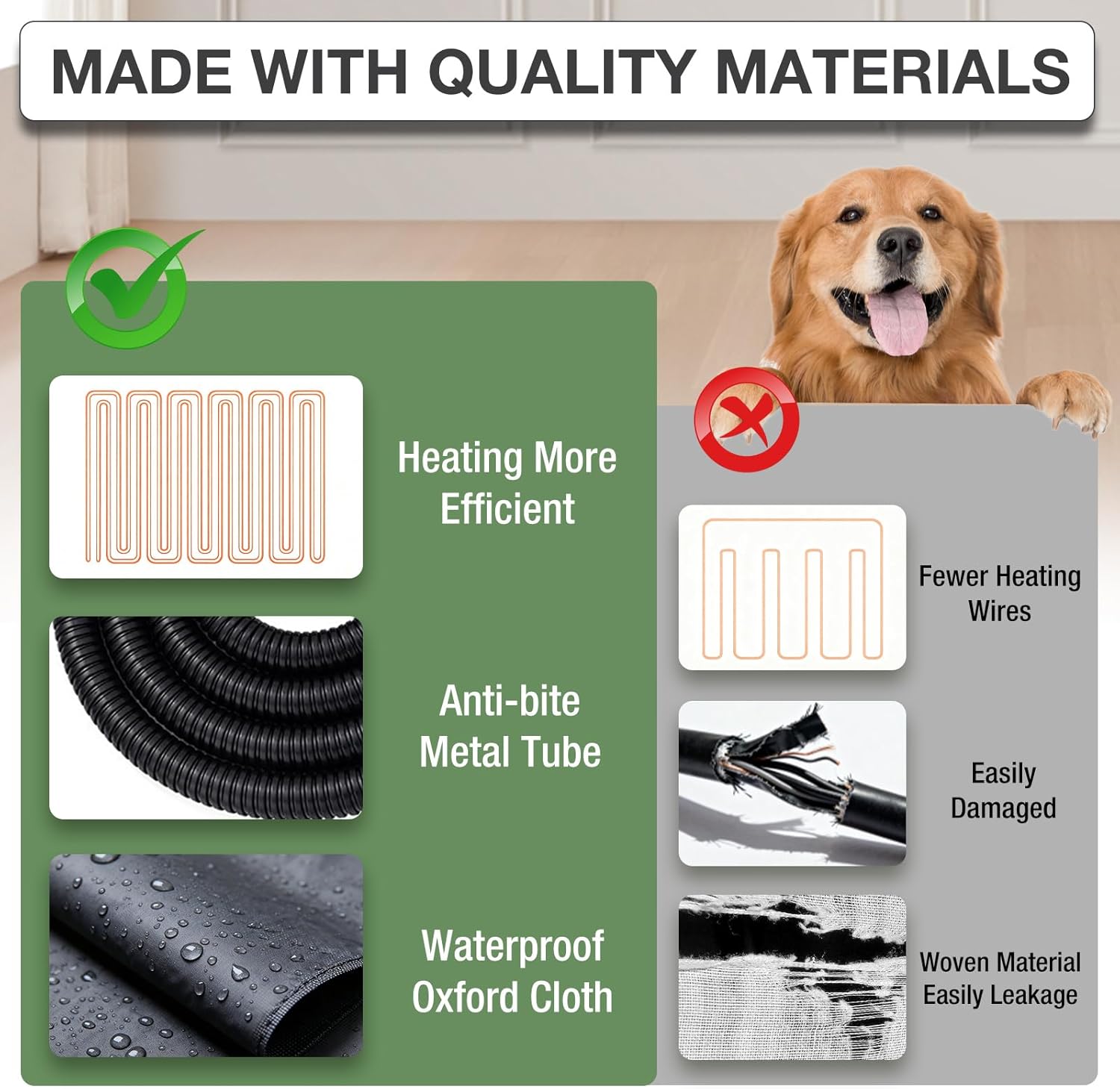 33.3’’ Heated Outdoor Dog House Weatherproof Insulated Dog Kennel with Metal Frame, Dog Shelter with Heating Pad, 6-Sided Insulated Liner and PVC Door Curtain for Winter (Brown)