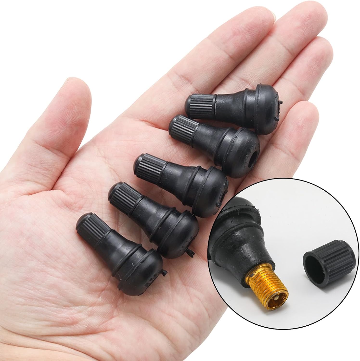 5 Pack TR412 Rubber Tire Valve Stem, Snap-in Short Valve Stems Low Profile Set, Black Valve Stem Replacement Kit for Vehicle Tires/Car Owners