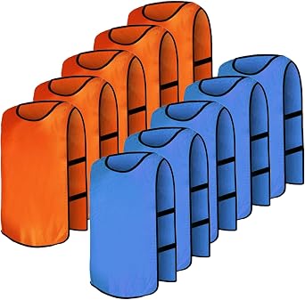 10 Pcs Football/Sports Training Vests   Reversible Scrimmage Bibs for Kids, Youth & Adults Orange/Blue