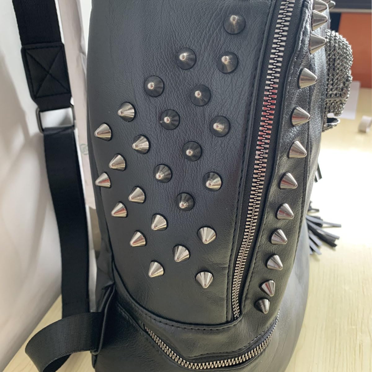 Women Skull Rivet Backpack Purse Fashion PU Leather Designer Travel Bag Ladies Shoulder Bags(Black)