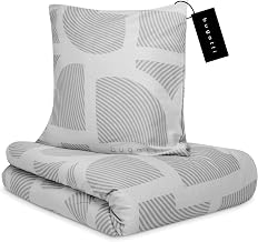 bugatti Bed Linen 135 x 200 cm - 100% Cotton, Zip, Cuddly, Soft & Washable, Satin Bed Linen Grey Graphic Pattern