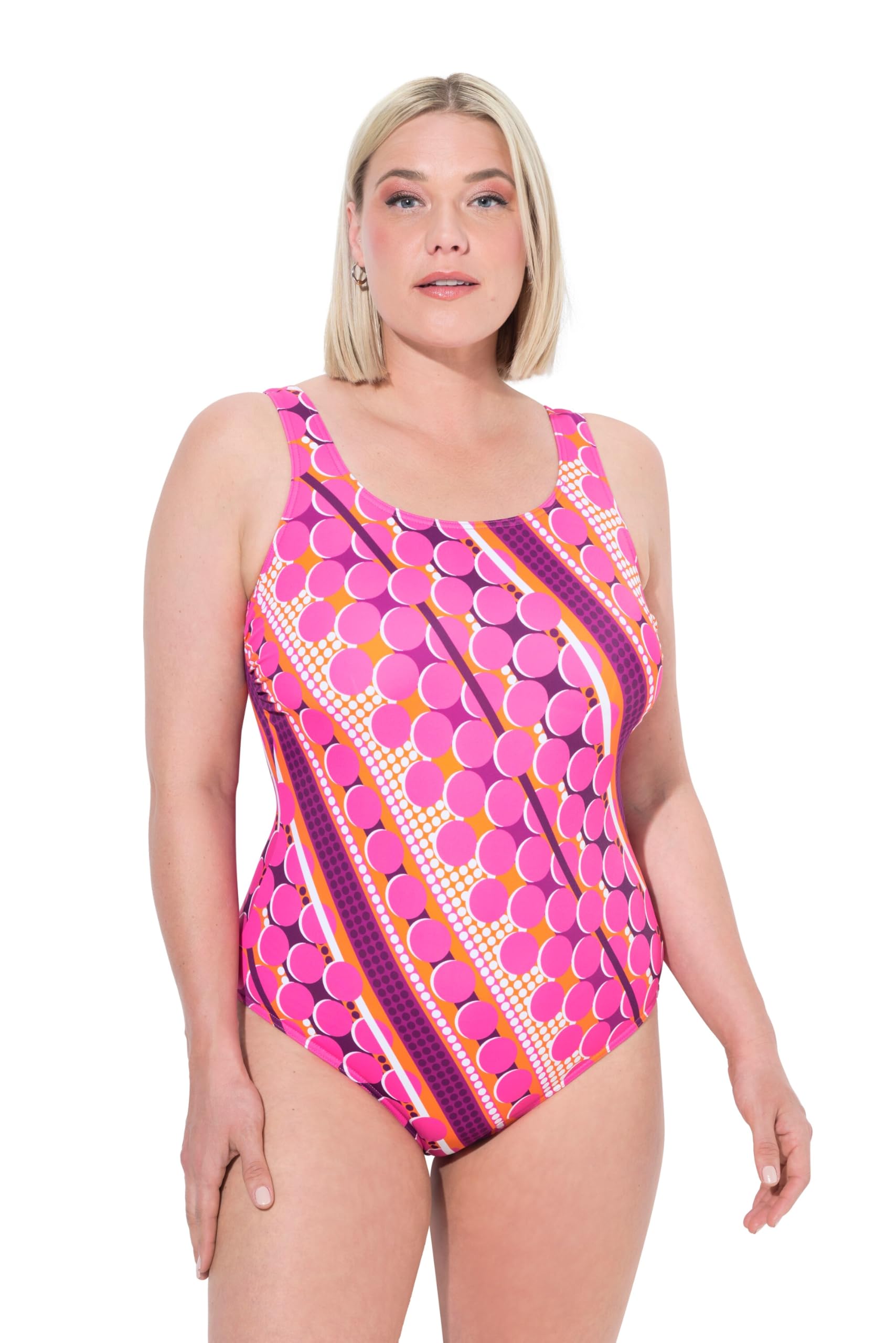 Ulla Popken Damen große Größen Übergrößen Plus Size Badeanzug, Punkte, ohne Softcups, Rundhals 836852