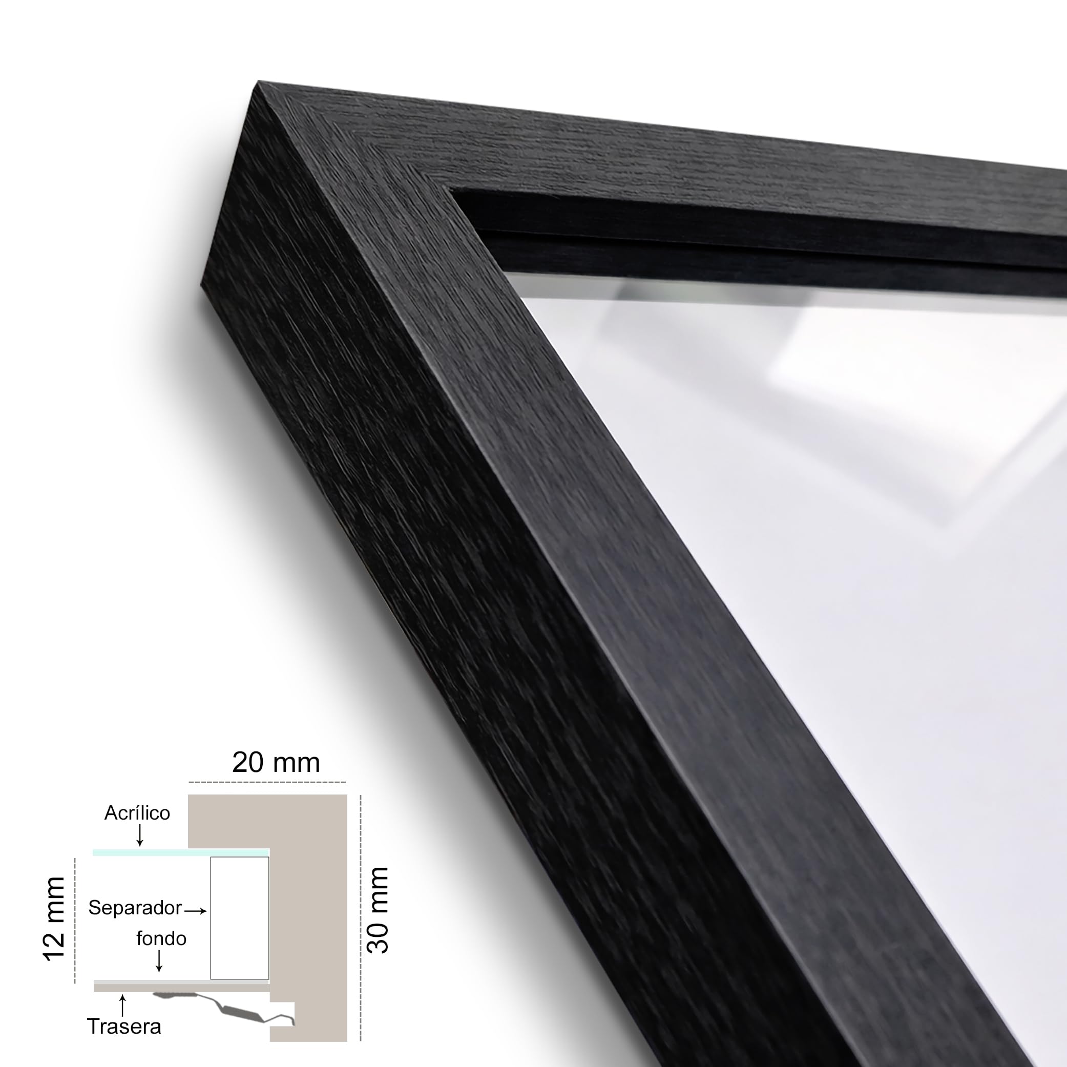 Marco para Camisetas de fútbol 58x78 cm con Soporte de Metacrilato – Expositor de Camiseta deportiva, Cuadro Decorativo de Pared, Acabado Profesional, Fácil Montaje – Marco Negro con Fondo Blanco — view 8
