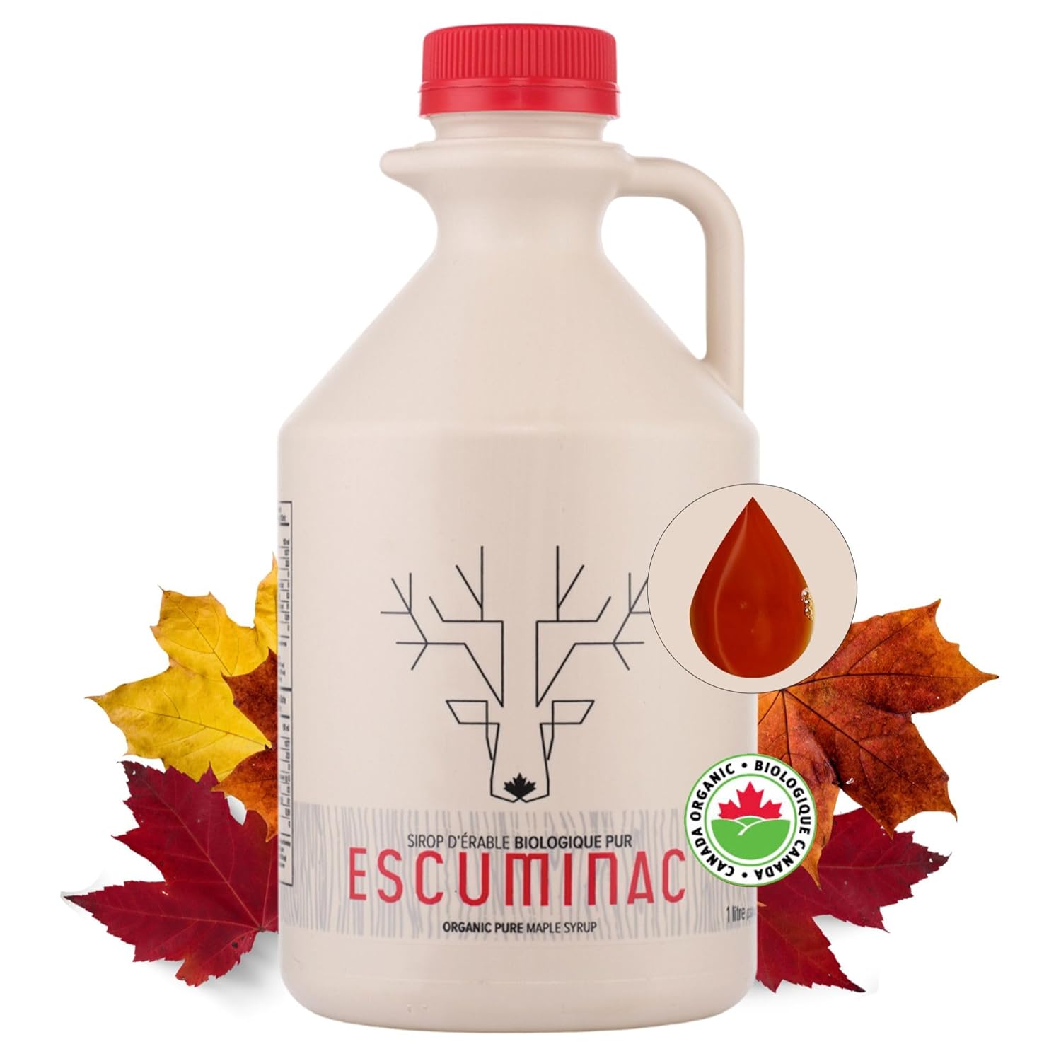 Escuminac Organic Canadian Maple Syrup – Great Harvest, Medium Rich Taste, 33.8 fl oz Family Size Bottle – 100% Pure, Grade A, Single Origin from Quebec