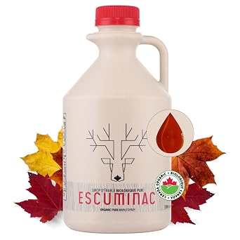 Escuminac Organic Canadian Maple Syrup Great Harvest, Medium Rich Taste, 33.8 fl oz Family Size Bottle 100% Pure, Grade A, Single Origin from Quebec