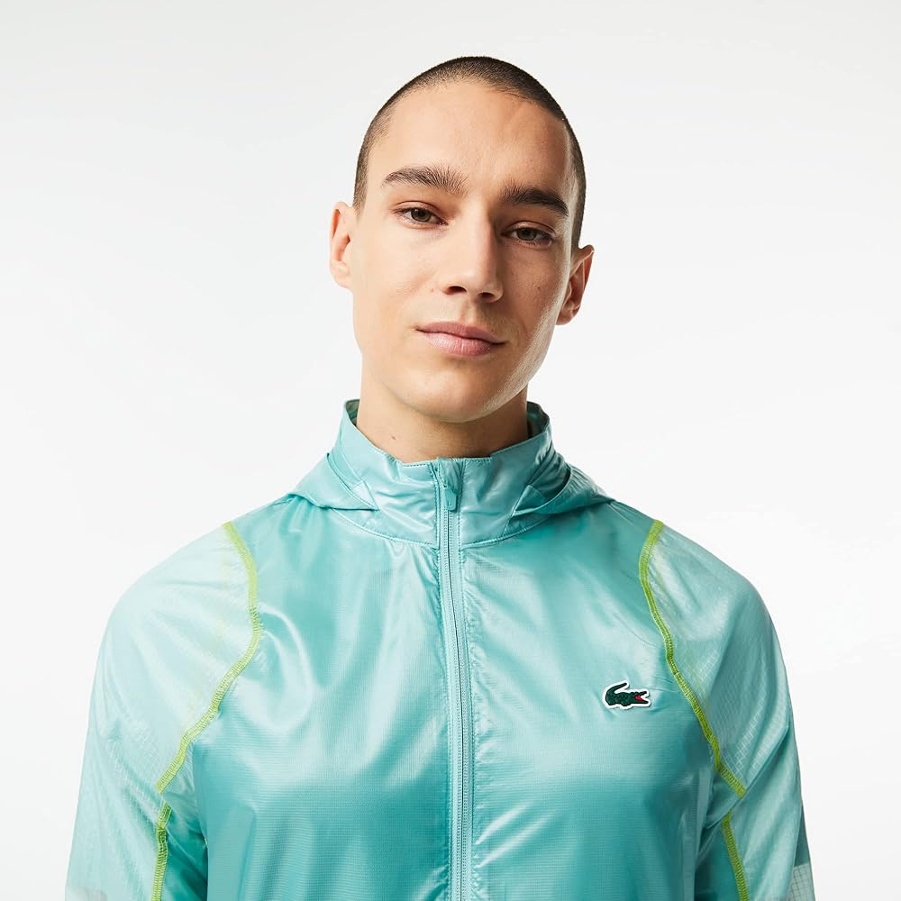 Lacoste Men's Waterproof Hooded Windbreaker, Florida/Mint, XX