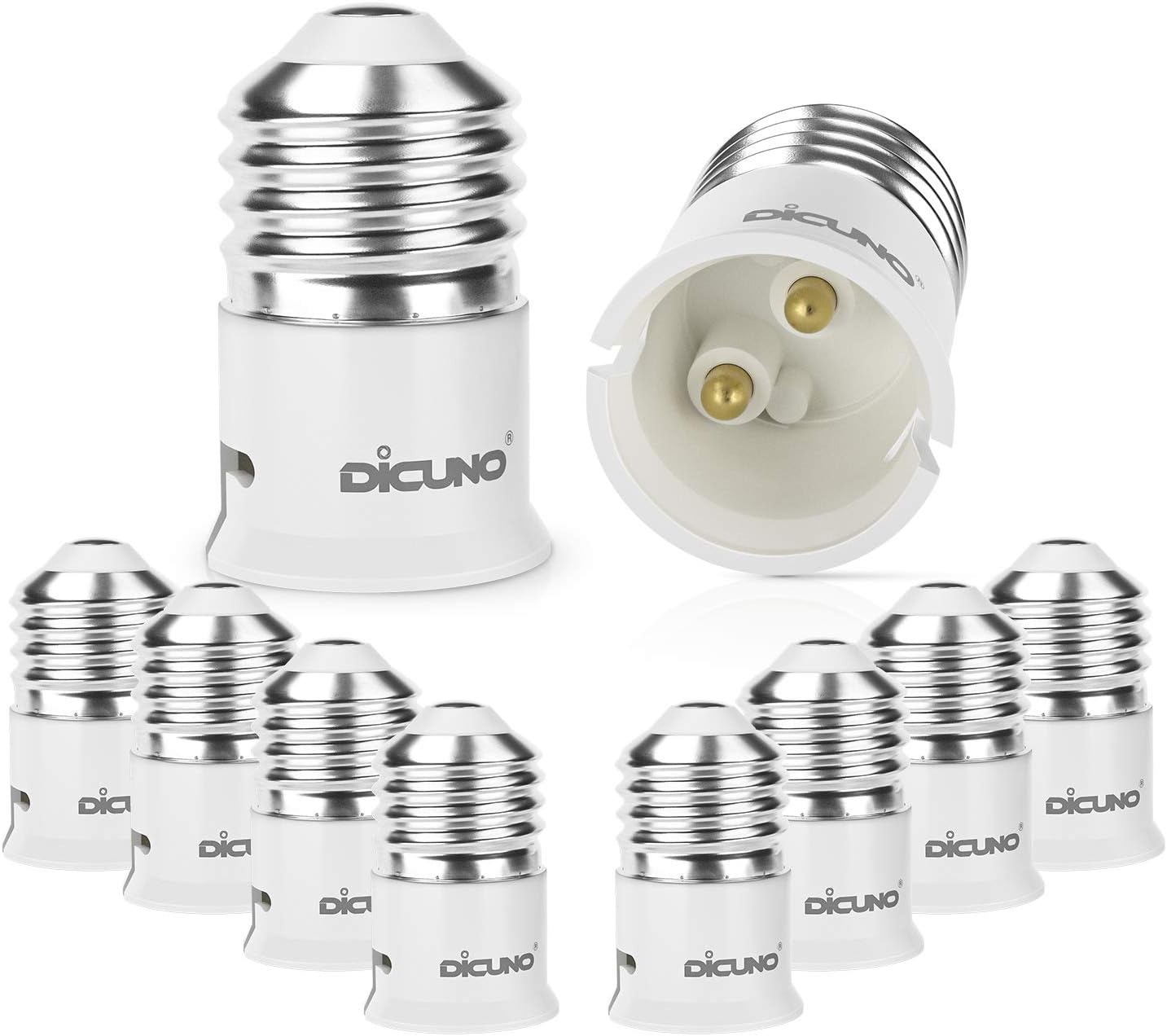 DiCUNO E27 to B22 Socket Converter, Screw to Bayonet Socket Adapter, ES to BC Lamp Base Adapter for LED Bulbs and Incandescent and CFL Bulbs (10 Packs)