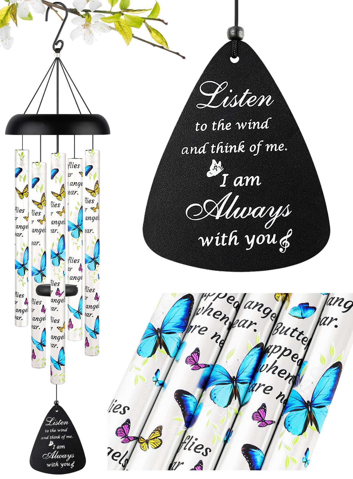 Memorial Wind Chimes Sympathy Gift - Windchimes in Loving Memory of Loved One, Bereavement Gifts for Loss of Mom/Dad, Condolences Grief Remembrance Funeral Grieving, Butterfly