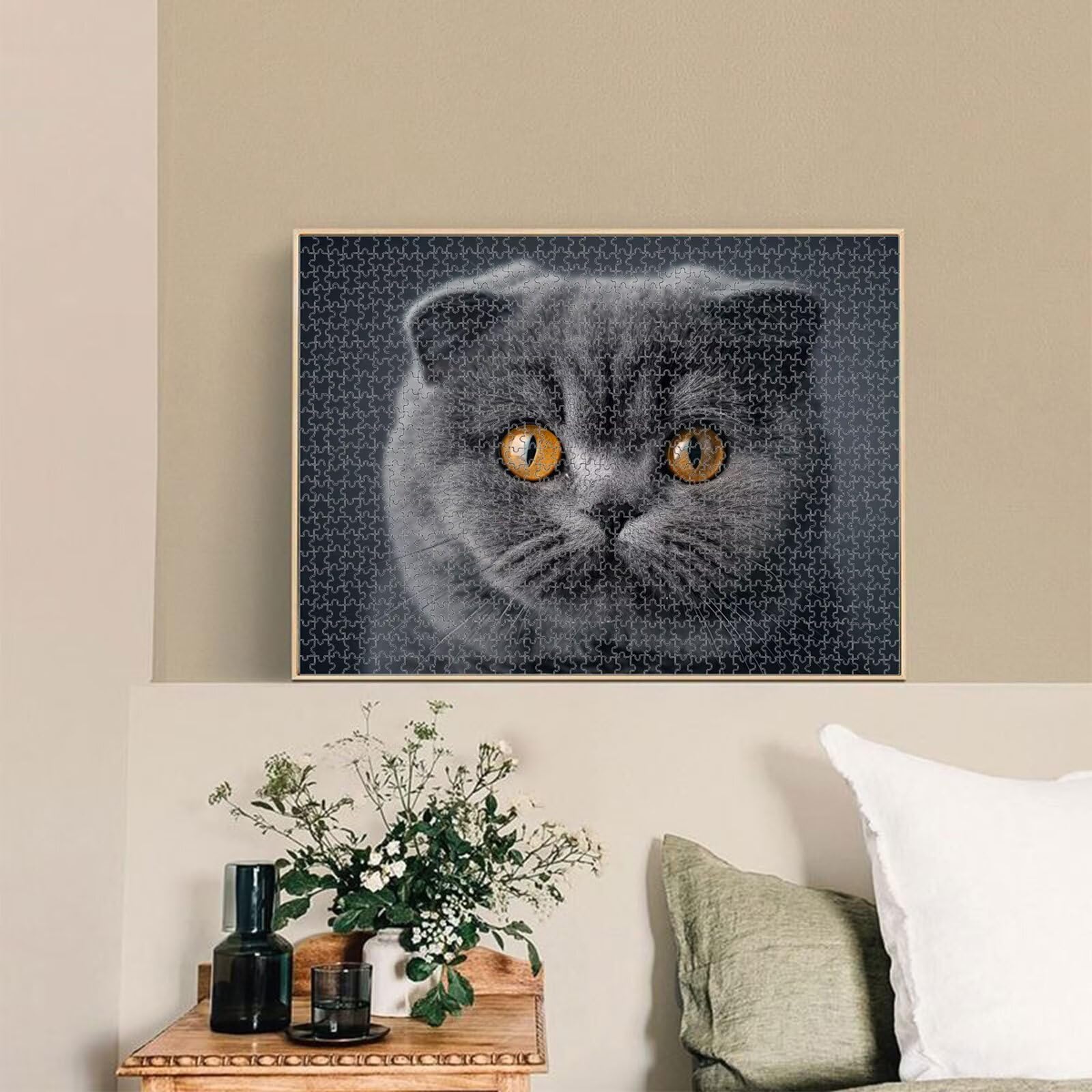 1000 Pièces Puzzle Adulte Chat & Gris Puzzle en Bois Robuste 1T#1138 | Puzzle en Bois, Découpe de Précision, Encres aux Couleurs Vives, Loisir Relaxant, Décoration Intérieure, Cadeau, 50x75cm