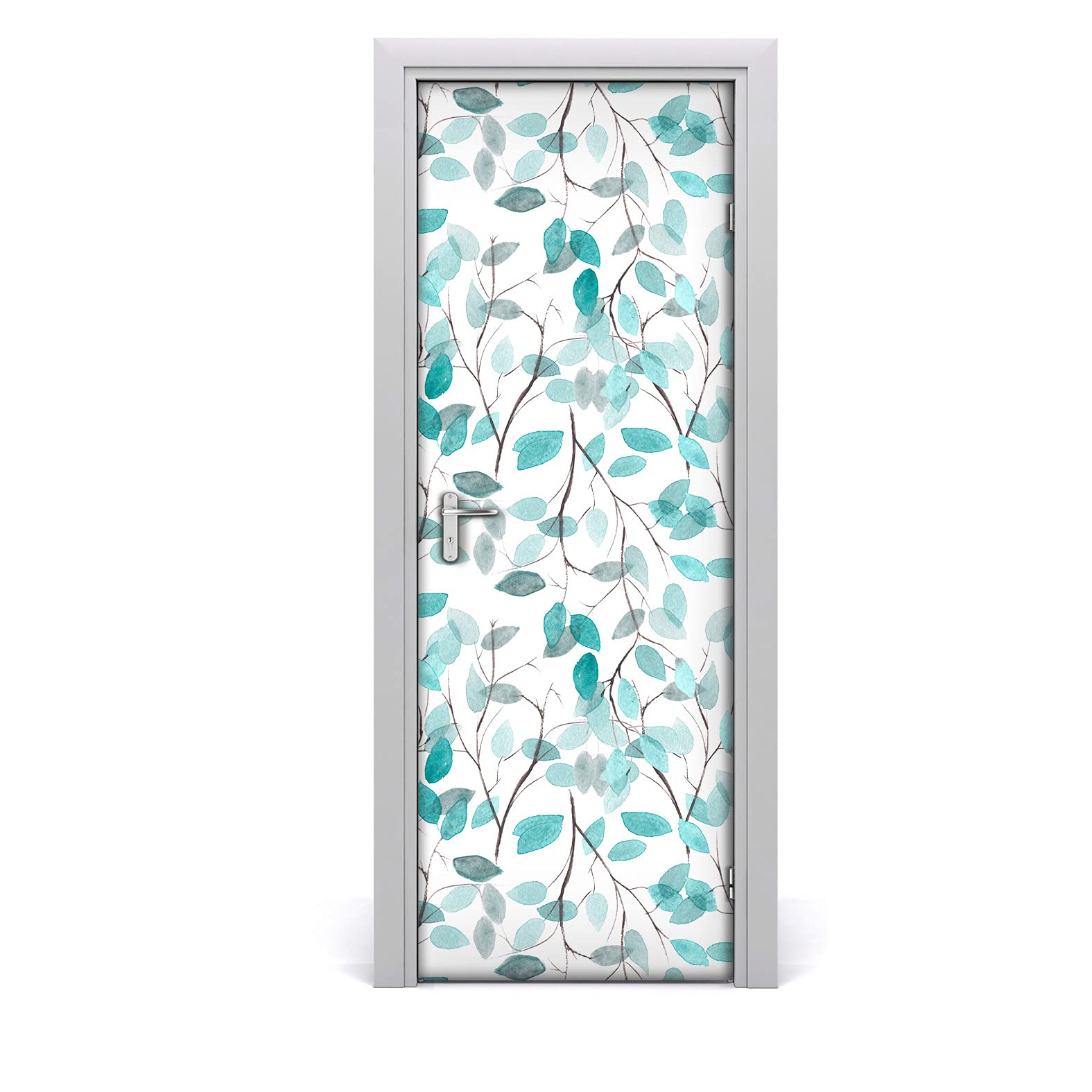 Ramas de menta en vinilo autoadhesivo extraíble de 77x200 cm para revestimiento de puertas DIY