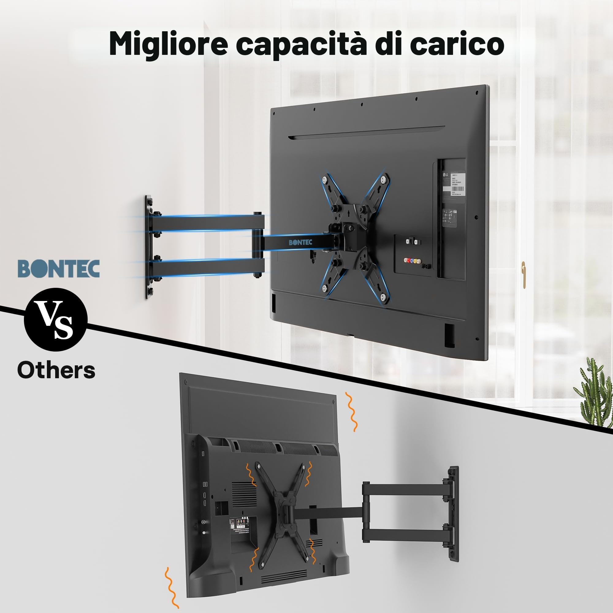 BONTEC Supporto TV Parete 13-42 Pollici, Staffa TV Universale Girevole Inclinabile Rotazione 360°, VESA 200x200, 20 Kg