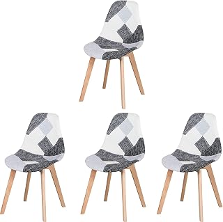 HJhomeheart Dining Chairs Set of 4, Multicolor Patchwork Dining Chair, Fabric Chair with Solid Wood Legs for Dining Room, Living Room (Gray)