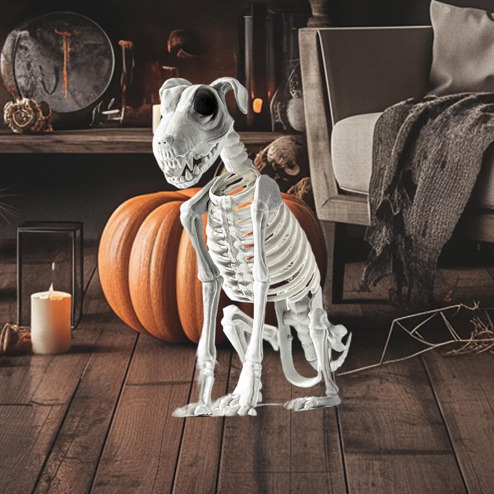 Perro Esqueleto Halloween De Hueso Espeluznante Perro Sentado Halloween | Figura Esqueleto Cachorro Escritorio para Hogar Dormitorio Apartamento Casa Encantada Oficina Porche
