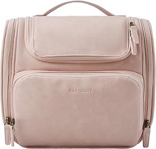 Toiletry Bag, BAGSMART Travel Leather Dopp Kit for Women with Hanging Hook, Water-resistant Large Travel Organizer Kit for...
