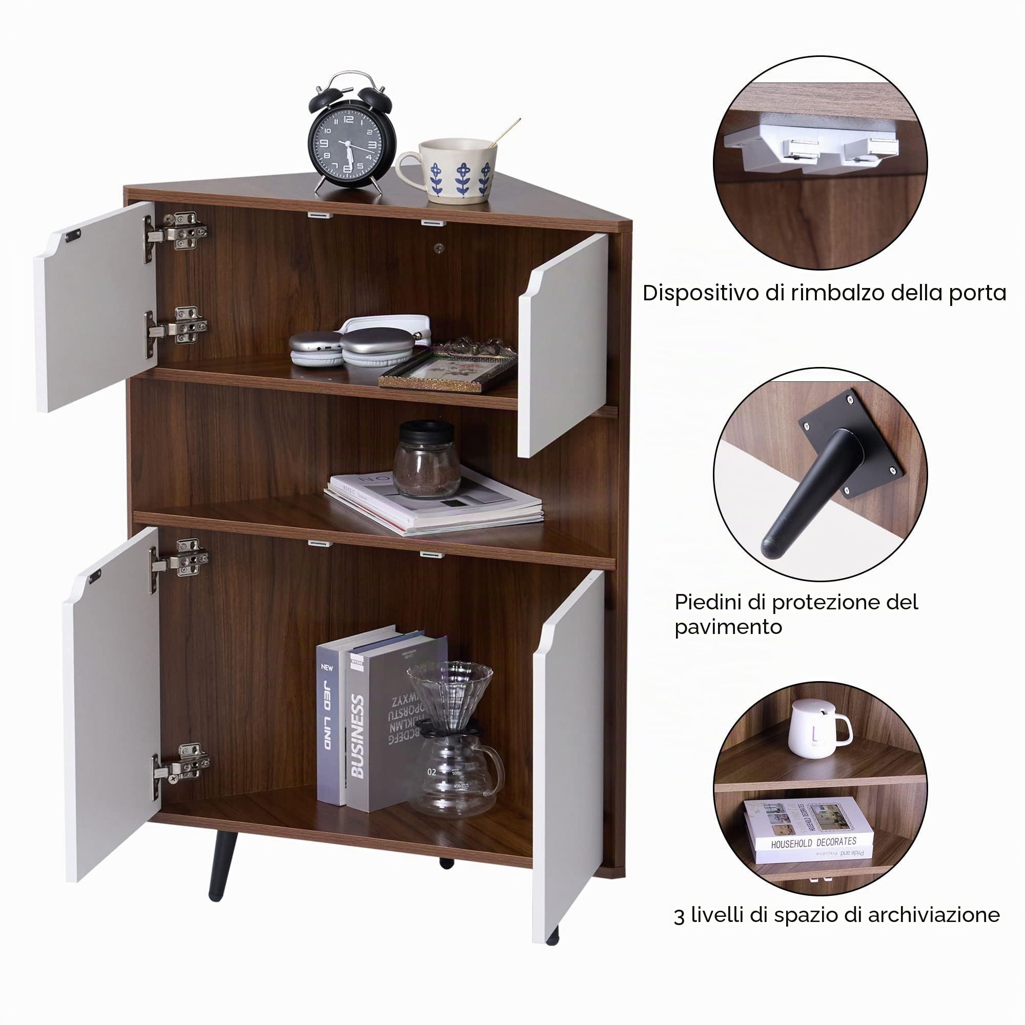 SogesHome Armadio Angolare da Parete in Legno Angolo di Stoccaggio Libreria Display da Tavolo con Ante e Scaffali Aperti per Piccoli Luoghi Soggiorno