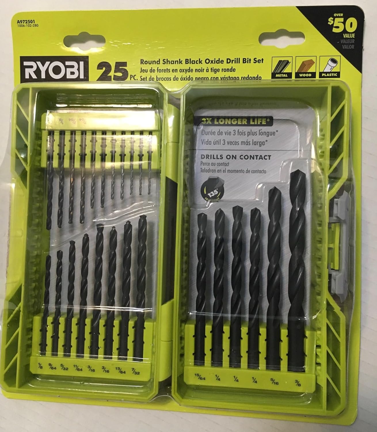RYOBI Black Oxide Round Shank Twist Drill BIT Set 25-Piece A972501