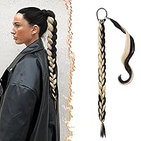 Vista 117 de BARSDAR Extensión de Cola de Caballo Trenzada de 30 Pulgadas de Largo - Extensiones de Cabello de Cola de Caballo Trenzada Rubia Recta Envolvente