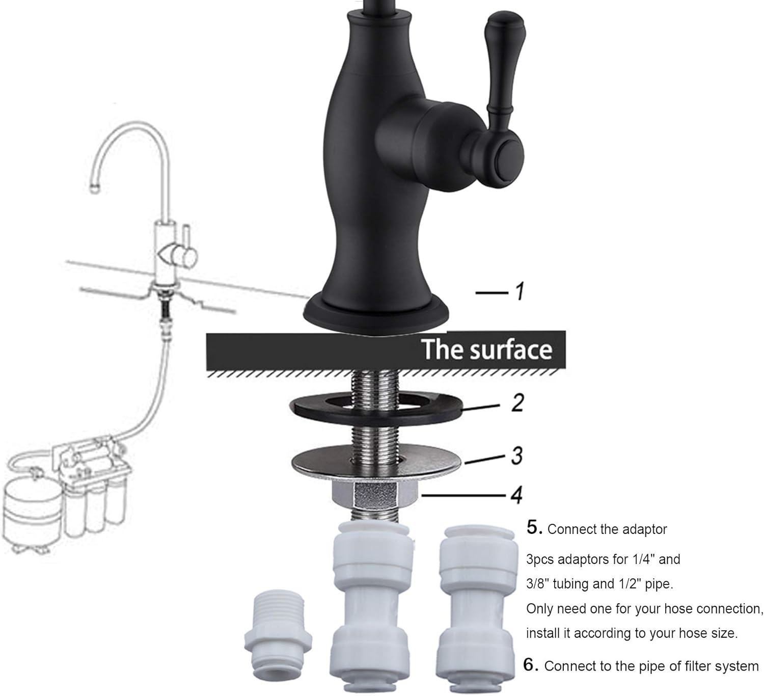 Delle Rosa Drinking Water Purifier Faucet, Commercial Filtration Faucets for Under Sink Water Filter System, Modern Stainless Steel Matte Black Kitchen Bar Sink Drinking Water Faucets,Non-Air Gap