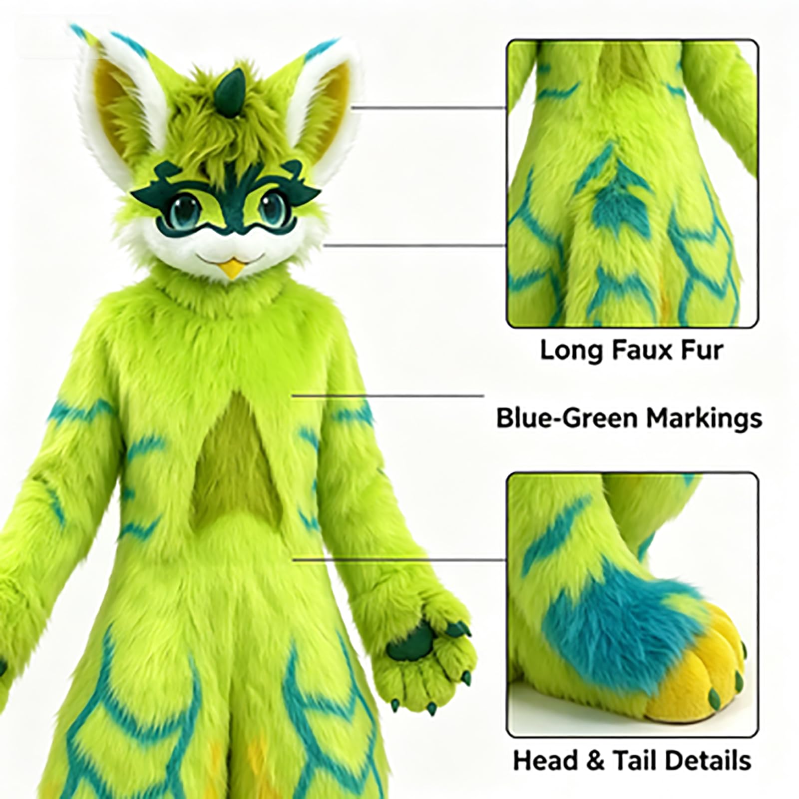 Green Dragon Fursuit Fullsuit, Costume Cosplay peloso