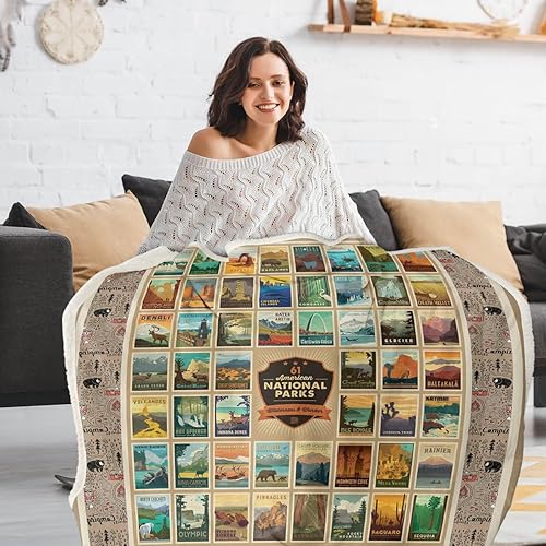 Miniatura 3 de Sleepwish Manta Sherpa de lujo de los Parques Nacionales de Estados Unidos de América, manta de vellón de microfibra esponjosa, estilo retro, ligera