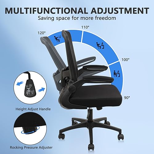 Miniatura 5 de Sillas de escritorio de oficina con ruedas, silla ergonómica de malla con soporte lumbar de altura ajustable, silla giratoria para computadora con