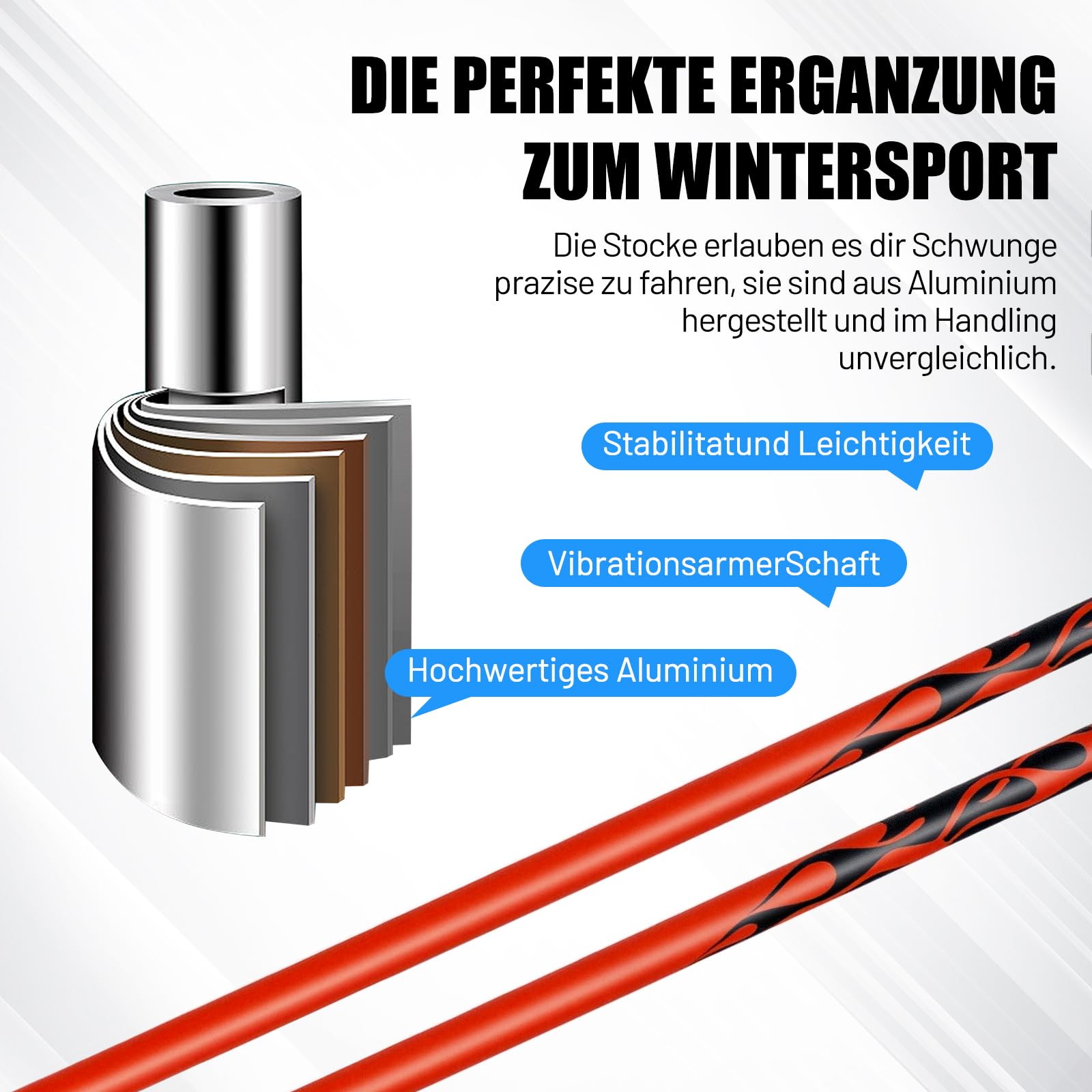 1 Paire de Bâtons de Ski, Bâtons de Ski avec Poignée Ergonomique Robuste, Légers, pour Les Loisirs, Les Pistes de Ski de Fond Damées, La Raquette, Les
