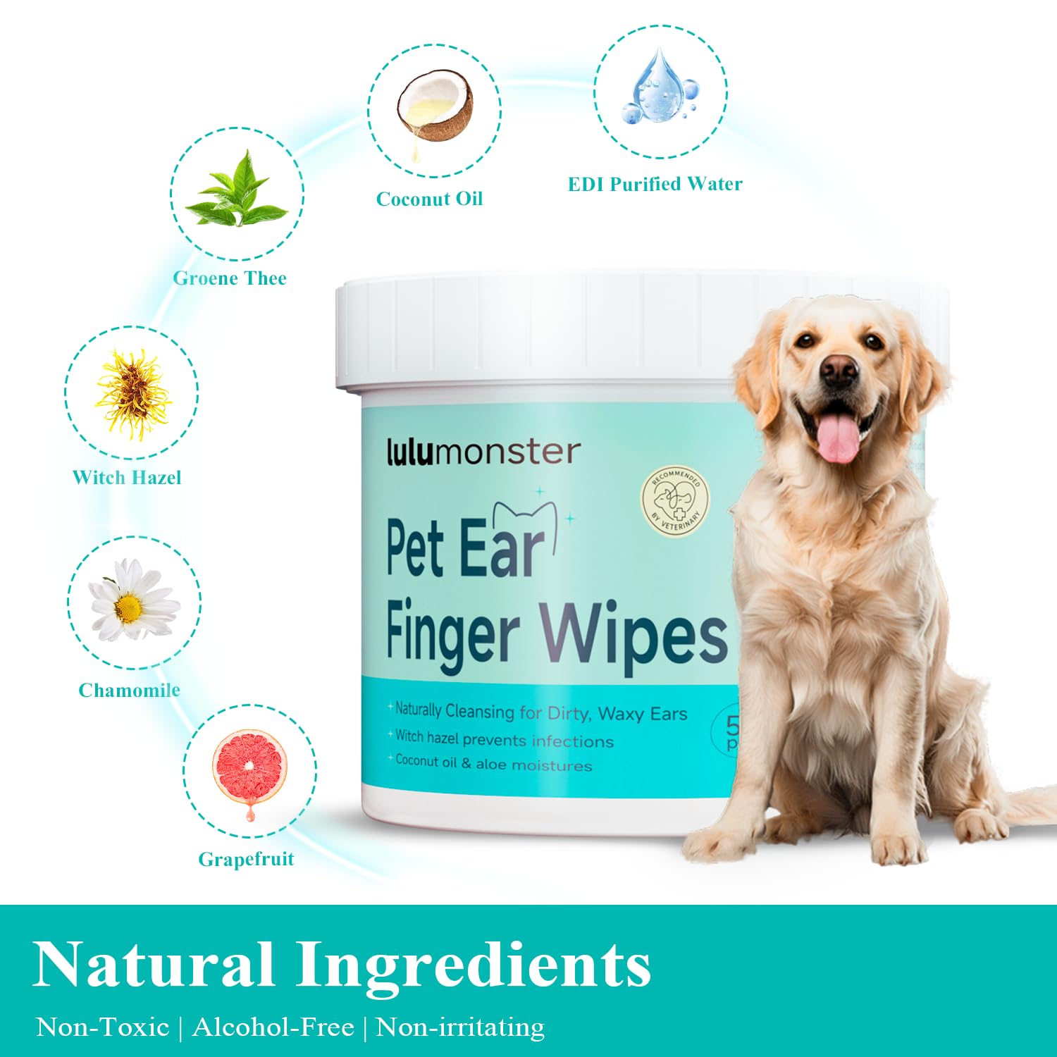 Dog & Cat Ear Cleaner Finger Wipes, Vet‑Recommended for Dog Ear Infection Relief, Itching & Inflammation, Remove Wax Dirt, Stop Smelly, Non‑Irritating, 50ct (Coconut Scent) - image 8